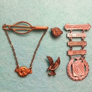 Vintage military pins and Tie Clip lot, Marines And Other